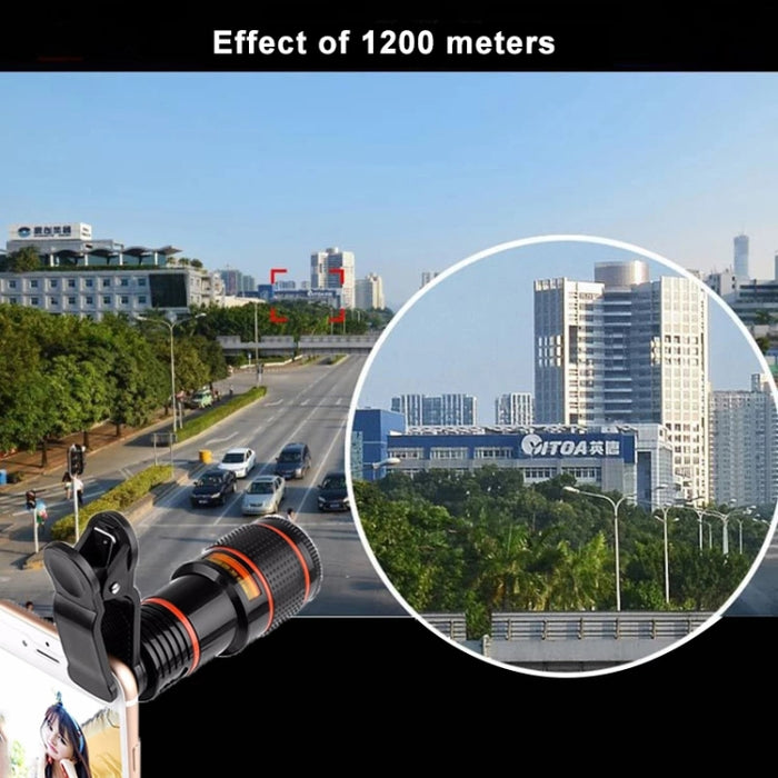 Lente de telescopio con zoom óptico universal con zoom 12X y clip
