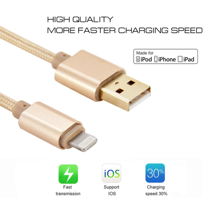 Pin tejido de la cabeza 8 del metal del estilo del 1m al cable de carga de la sincronización de datos USB para el iPhone, iPad
