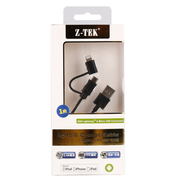 1m MFI 2 en 1 8 pines + Micro USB 2.0 macho a cable de carga de sincronización de datos USB