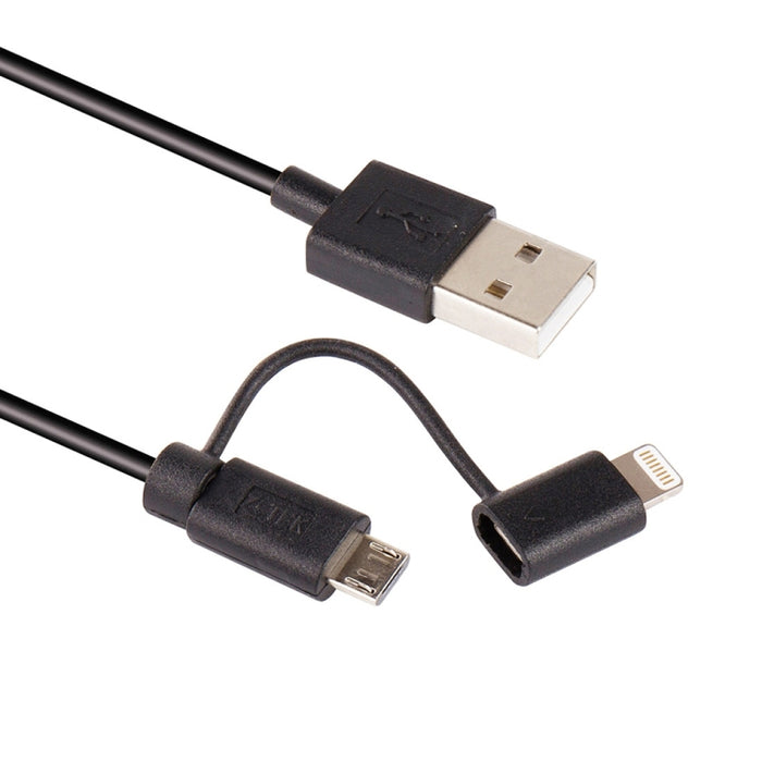 1m MFI 2 en 1 8 pines + Micro USB 2.0 macho a cable de carga de sincronización de datos USB
