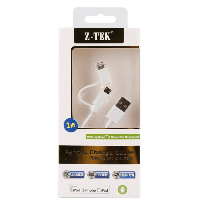 1m MFI 2 en 1 8 pines + Micro USB 2.0 macho a cable de carga de sincronización de datos USB