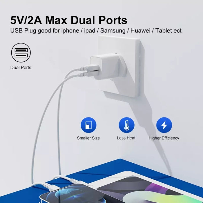 Adaptador de cargador USB de 2 puertos 5V 2A