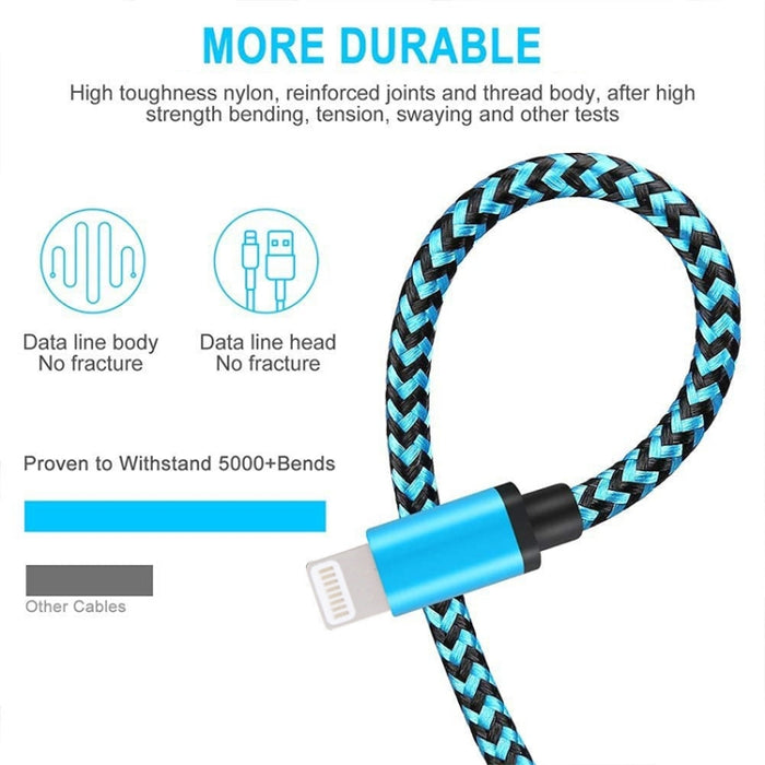 Cable de carga/datos de sincronización de 8 pines a USB estilo tejido de 2 m