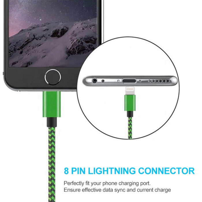 Cable de carga/datos de sincronización de 8 pines a USB estilo tejido de 2 m