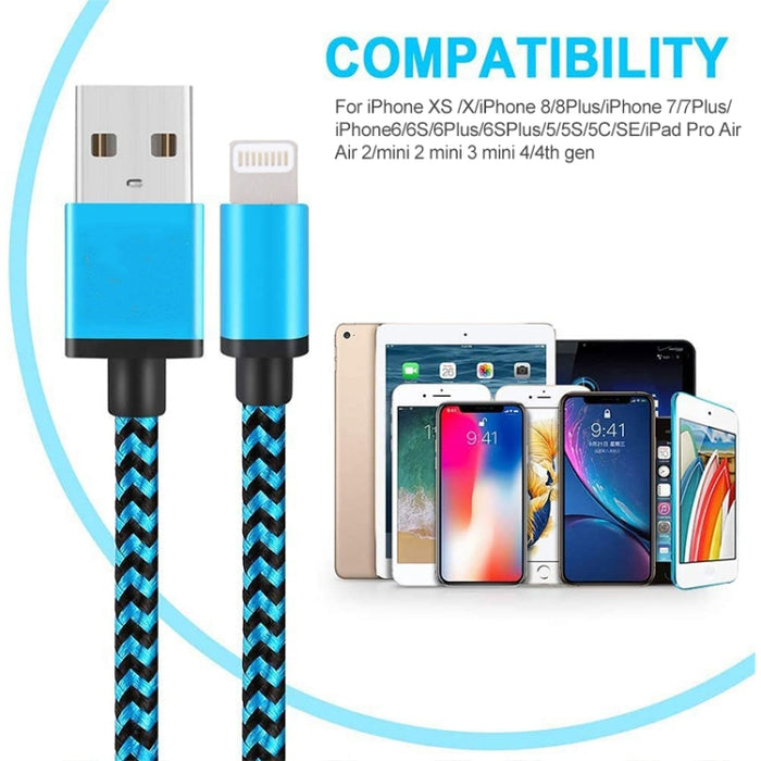Cable de carga/datos de sincronización de 8 pines a USB estilo tejido de 2 m
