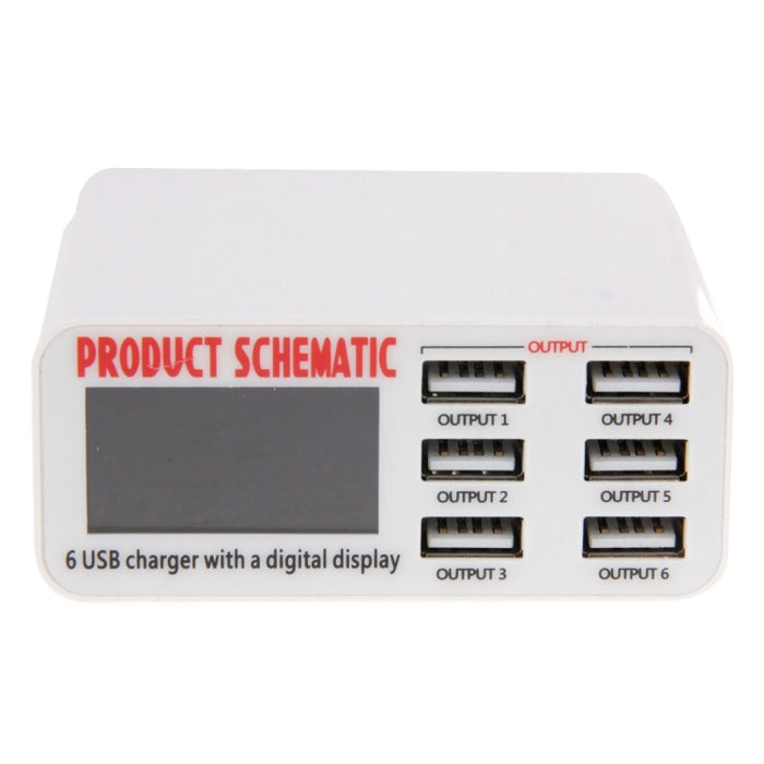 Cargador USB WLX-899 de 30 W, salida de 5 V, 6 A, cargador USB de 6 puertos de alta velocidad máxima de 3,5 A con pantalla digital y cable de 1,5 m