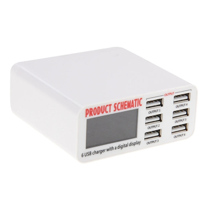 Cargador USB WLX-899 de 30 W, salida de 5 V, 6 A, cargador USB de 6 puertos de alta velocidad máxima de 3,5 A con pantalla digital y cable de 1,5 m
