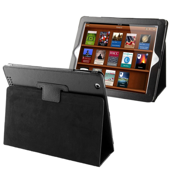 Cuero plegable con textura Litchi de alta calidad con función de reposo/activación y soporte para iPad 2/iPad 3/iPad 4