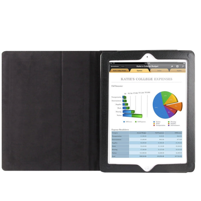 Cuero plegable con textura Litchi de alta calidad con función de reposo/activación y soporte para iPad 2/iPad 3/iPad 4