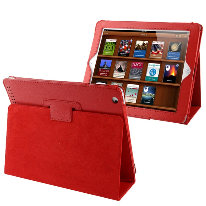 Cuero plegable con textura Litchi de alta calidad con función de reposo/activación y soporte para iPad 2/iPad 3/iPad 4