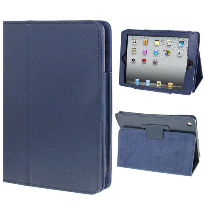 Funda de cuero con tapa con textura de Litchi de 2 pliegues con función de soporte para iPad mini / mini 2 Retina