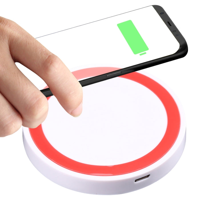 Almohadilla de carga inalámbrica redonda estándar QI universal (blanco + rojo)
