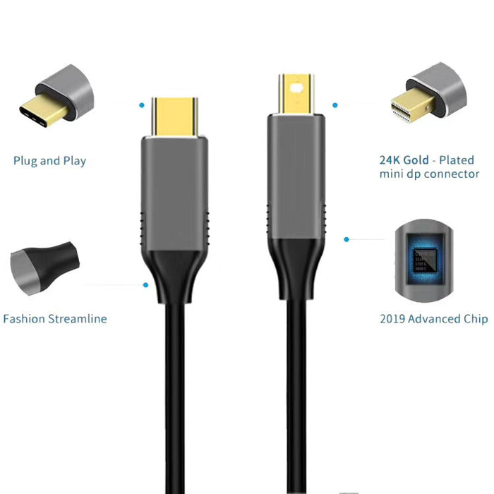 Cable adaptador Mini DisplayPort macho a USB-C / Type-C macho de 1,8 m