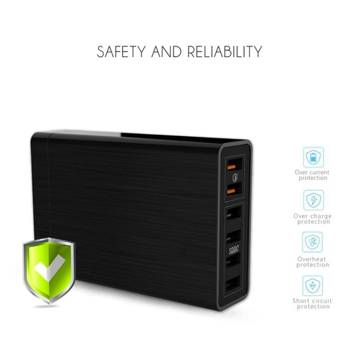 VEDFUN TurboCube D620 Seis puertos Carga rápida 3.0 + Cargador USB con tecnología SDDC, enchufe UE/EE. UU./Reino Unido
