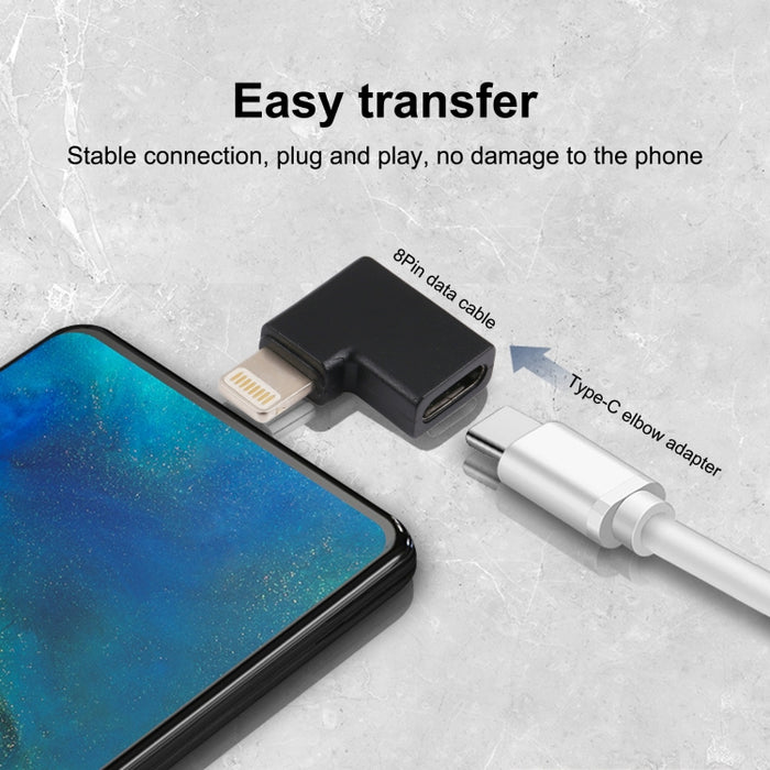Adaptador de carga de codo macho de 8 pines a USB-C / tipo C hembra