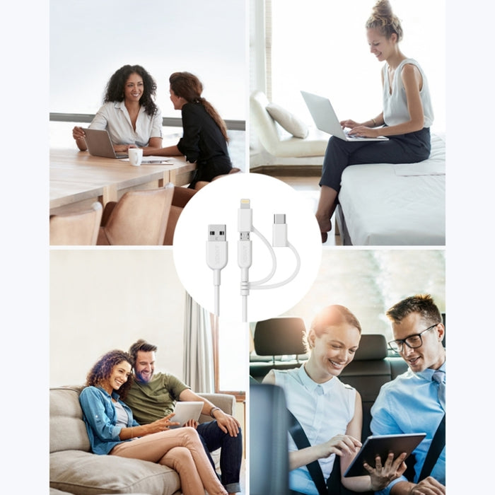 ANKER 3 en 1 8 pines + Micro USB + USB-C / Tipo-C Cable de datos certificado MFI