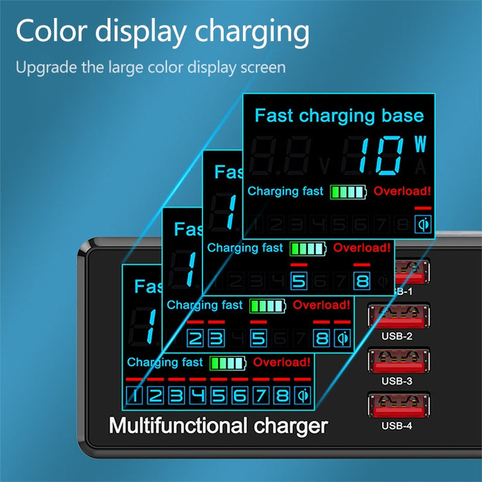 Interfaz USB X9 9 en 1 QC 3,0 + 6 puertos USB + puertos PD 65W + cargador multifunción de carga rápida inalámbrica QI con pantalla LED