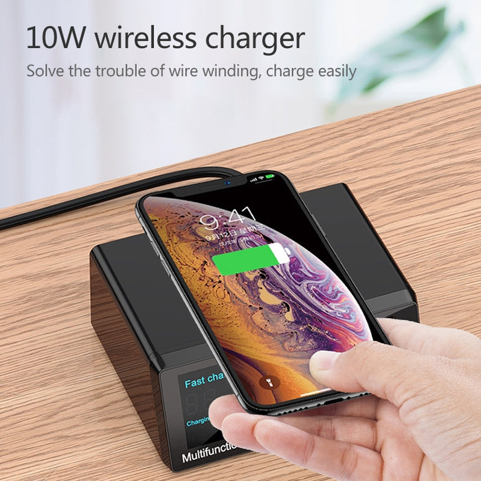 Interfaz USB X9 9 en 1 QC 3,0 + 6 puertos USB + puertos PD 65W + cargador multifunción de carga rápida inalámbrica QI con pantalla LED