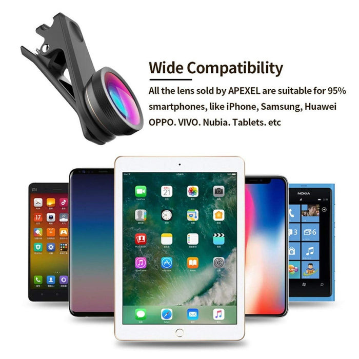 APEXEL APL-DG6V2 6 en 1 teléfono externo Universal 2X + ojo de pez de 210 grados + Macro 15X + gran angular de 120 grados + CPL + lente de filtro de estrella