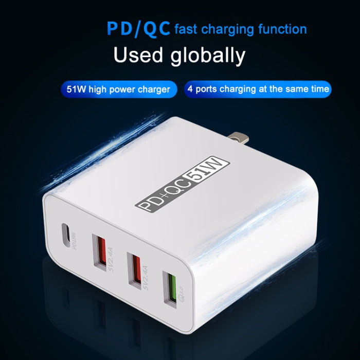 WLX-A6 Adaptador de corriente para cargador de viaje USB de carga rápida de 4 puertos, enchufe de EE. UU.