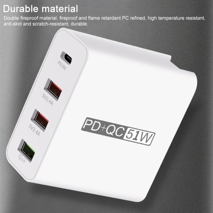 WLX-A6 Adaptador de corriente para cargador de viaje USB de carga rápida de 4 puertos, enchufe de EE. UU.