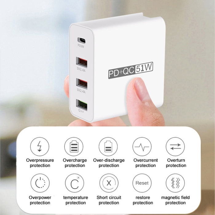 WLX-A6 Adaptador de corriente para cargador de viaje USB de carga rápida de 4 puertos, enchufe de EE. UU.
