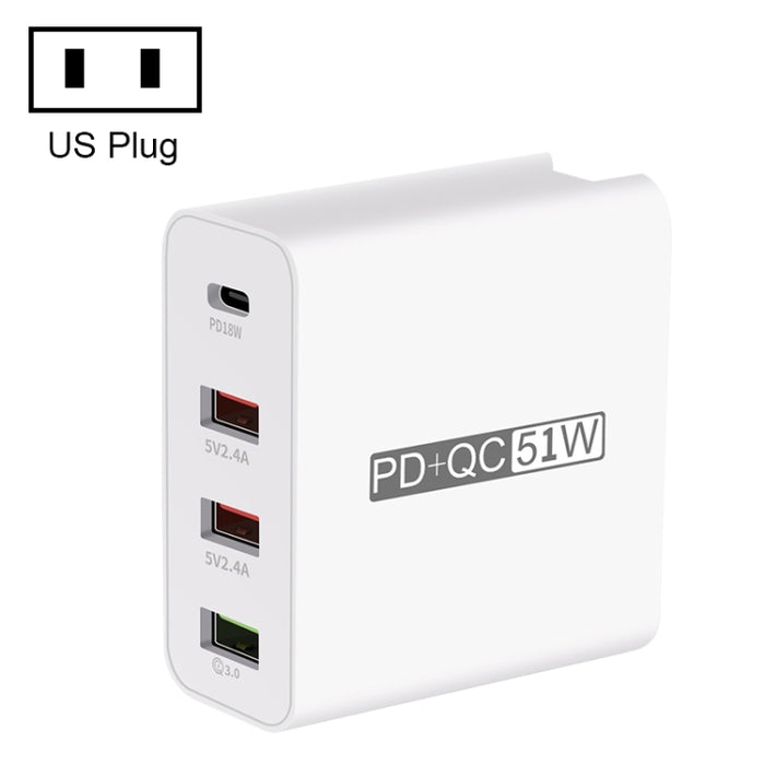 WLX-A6 Adaptador de corriente para cargador de viaje USB de carga rápida de 4 puertos, enchufe de EE. UU.