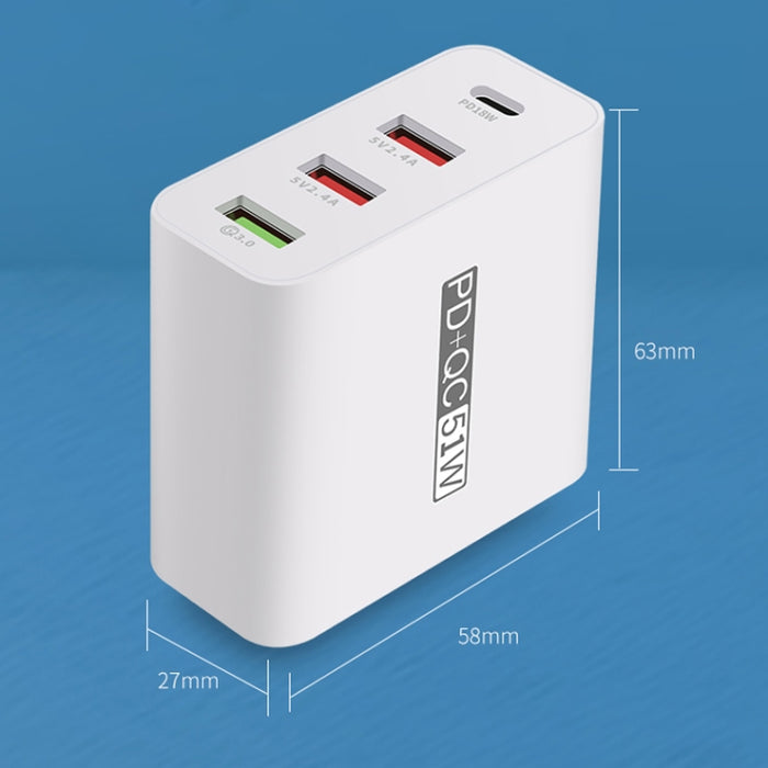 WLX-A6 Adaptador de corriente para cargador de viaje USB de carga rápida de 4 puertos, enchufe de EE. UU.