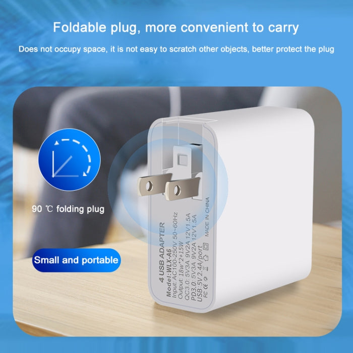 WLX-A6 Adaptador de corriente de cargador de viaje USB de carga rápida de 4 puertos, enchufe AU