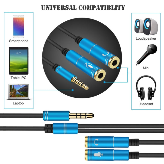 Divisor de cable de audio de alta elasticidad TPE 2 en 1 macho de 3,5 mm a doble hembra de 3,5 mm, longitud del cable: 32 cm