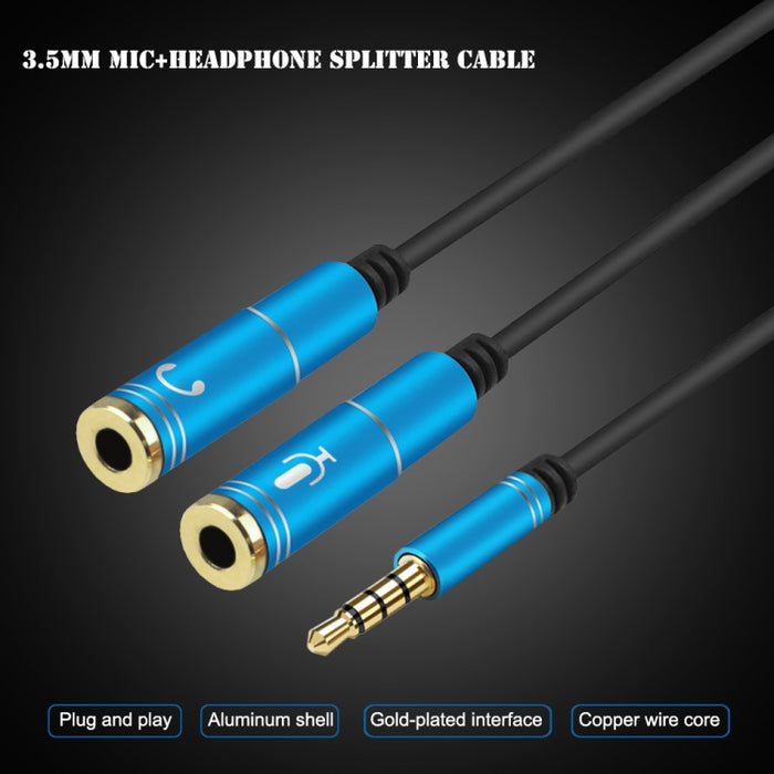 Divisor de cable de audio de alta elasticidad TPE 2 en 1 macho de 3,5 mm a doble hembra de 3,5 mm, longitud del cable: 32 cm