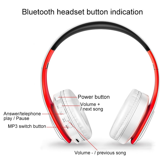 LPT660 Auriculares inalámbricos plegables deportivos con música estéreo y Bluetooth, compatibles con tarjeta TF