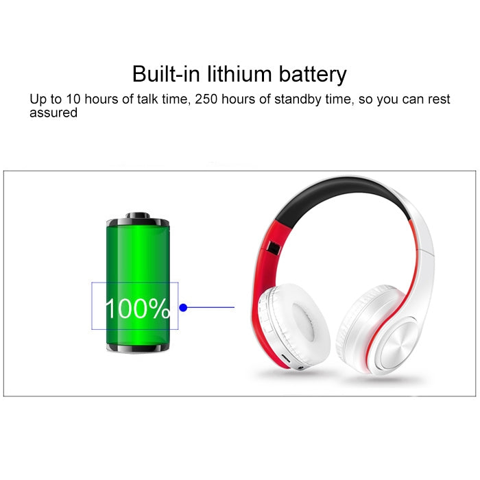LPT660 Auriculares inalámbricos plegables deportivos con música estéreo y Bluetooth, compatibles con tarjeta TF