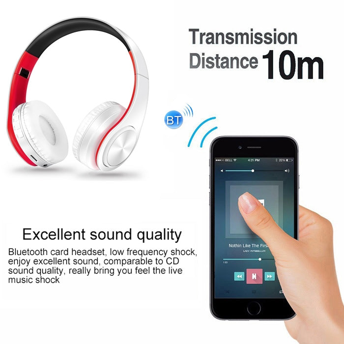LPT660 Auriculares inalámbricos plegables deportivos con música estéreo y Bluetooth, compatibles con tarjeta TF
