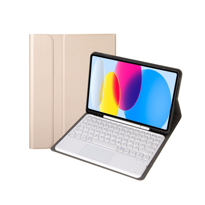Funda de cuero para tableta con teclado táctil Bluetooth, textura de piel de cordero, con ranura para bolígrafo, para iPad 10.ª generación, 10,9, 2022, YA10B-A