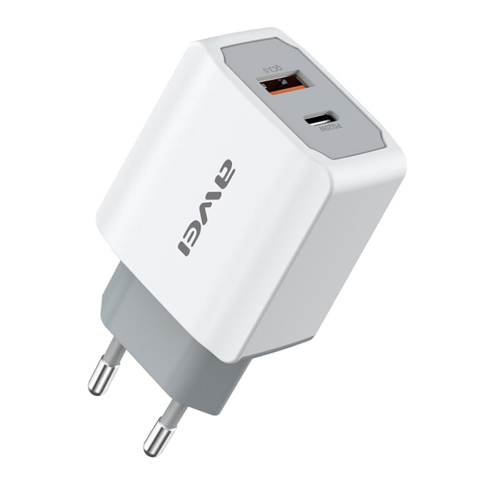 awei PD4 20W PD Type-C + QC 3.0 Interfaz USB Cargador de viaje de carga rápida con cable de datos, enchufe de la UE