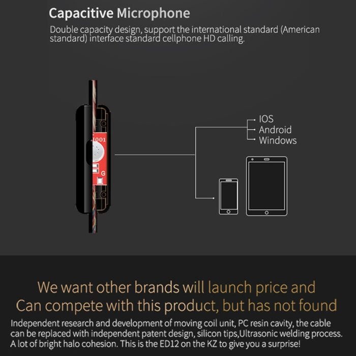 KZ ED12 Auricular con control de cable estilo intrauditivo con diseño deportivo y conector Jack de 3,5 mm, longitud del cable: 1,2 m