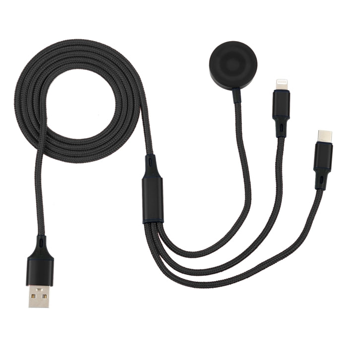 Para iPhone / Apple Watch 3 en 1 8 pines + Type-C / USB-C + Cable de carga multifunción con base de carga magnética, Longitud: 1 m