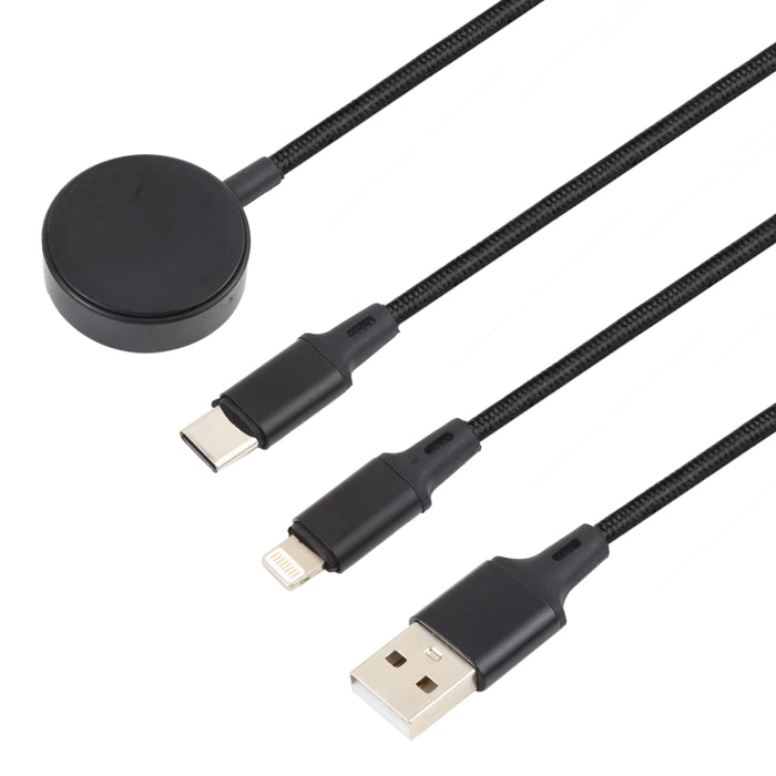 Para iPhone / Apple Watch 3 en 1 8 pines + Type-C / USB-C + Cable de carga multifunción con base de carga magnética, Longitud: 1 m