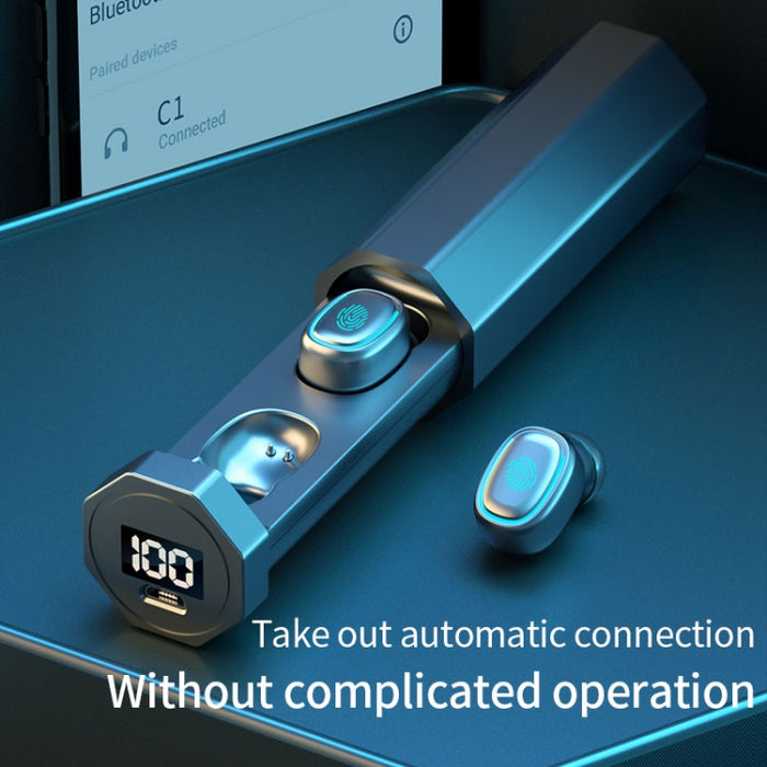 C1 Bluetooth 5.0 TWS Pantalla digital poligonal táctil Auricular Bluetooth inalámbrico verdadero con caja de carga