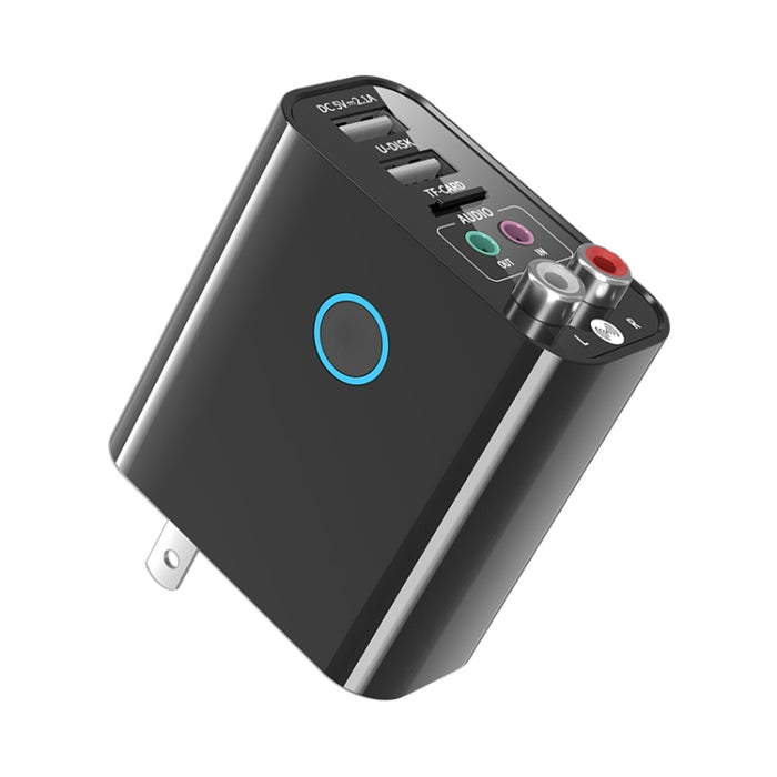 K16 2 en 1 3,5 mm AUX + RAC Receptor y transmisor de audio Bluetooth 5.0 enchufable de salida dual con control remoto, enchufe de EE. UU.