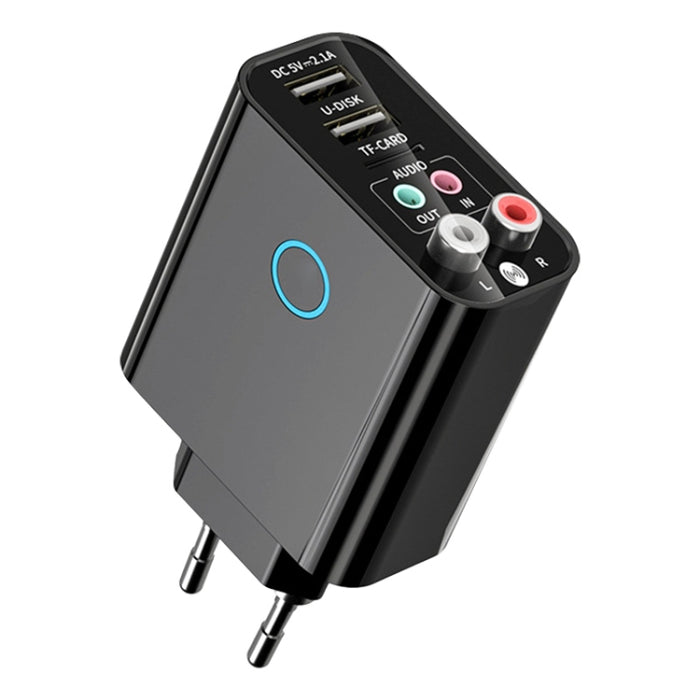 K16 2 en 1 3,5 mm AUX + RAC Receptor y transmisor de audio Bluetooth 5.0 enchufable de salida dual con control remoto, enchufe de la UE