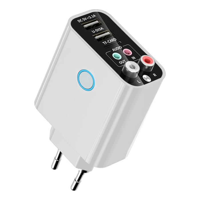 K16 2 en 1 3,5 mm AUX + RAC Receptor y transmisor de audio Bluetooth 5.0 enchufable de salida dual con control remoto, enchufe de la UE