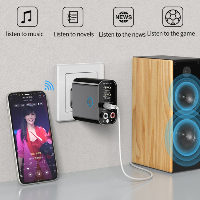 K16 2 en 1 3,5 mm AUX + RAC Receptor y transmisor de audio Bluetooth 5.0 enchufable de salida dual con control remoto, enchufe de la UE