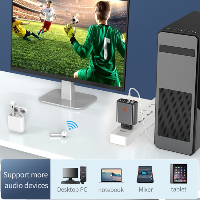 K16 2 en 1 3,5 mm AUX + RAC Receptor y transmisor de audio Bluetooth 5.0 enchufable de salida dual con control remoto, enchufe de la UE