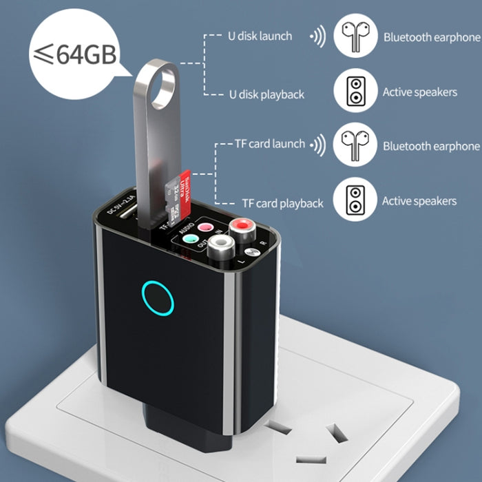 K16 2 en 1 3,5 mm AUX + RAC Receptor y transmisor de audio Bluetooth 5.0 enchufable de salida dual con control remoto, enchufe de la UE