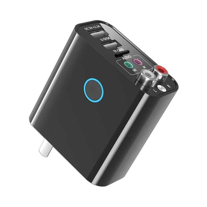 K16 2 en 1 3,5 mm AUX + RAC Receptor y transmisor de audio Bluetooth 5.0 enchufable de salida dual con control remoto, enchufe CN