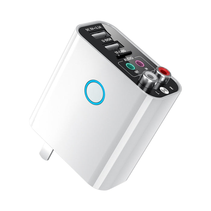 K16 2 en 1 3,5 mm AUX + RAC Receptor y transmisor de audio Bluetooth 5.0 enchufable de salida dual con control remoto, enchufe CN