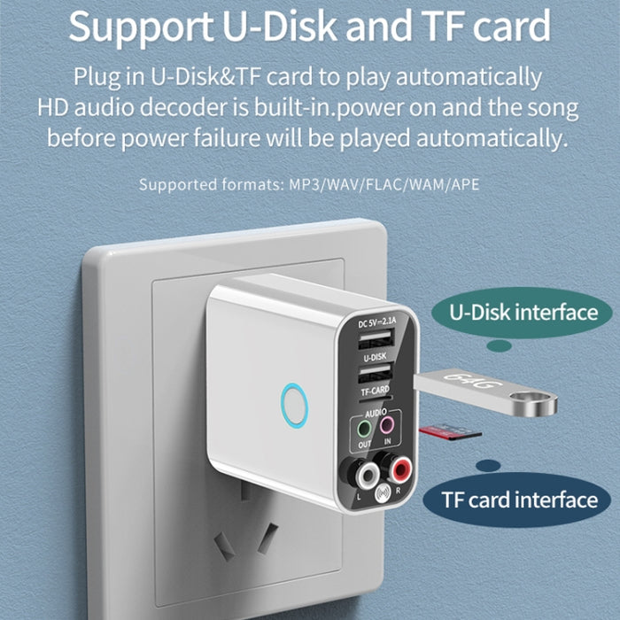 K16 2 en 1 3,5 mm AUX + RAC Receptor y transmisor de audio Bluetooth 5.0 enchufable de salida dual con control remoto, enchufe CN