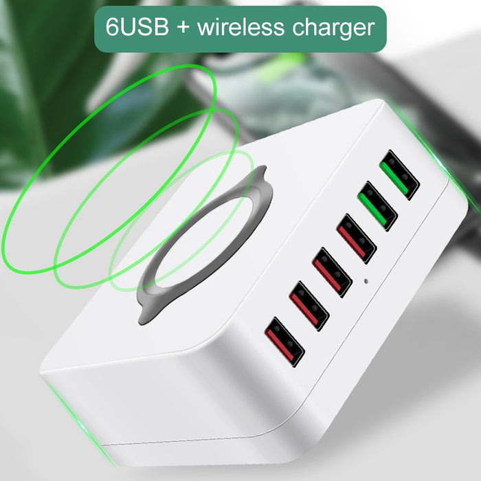 E6 7 en 1 Estación de carga inalámbrica multifunción Soporte de soporte de enchufe inteligente USB